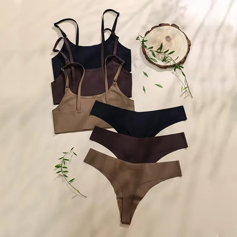 Seamless Square-Neck Minimalist Bralette and High-Leg Brazilian Thong Set