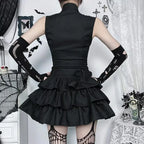 Structured Gothic Mini Dress with Utility-Inspired Alternative Fashion Details