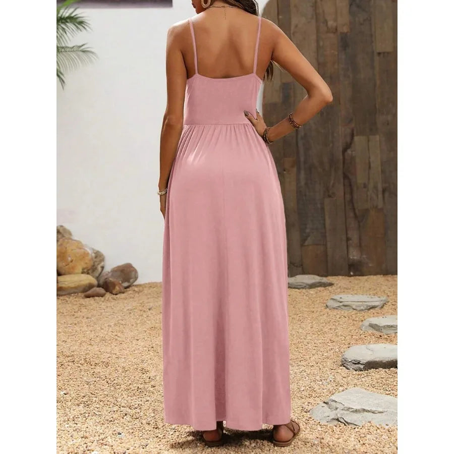 Button Front Maxi Dress With Relaxed A Line Silhouette