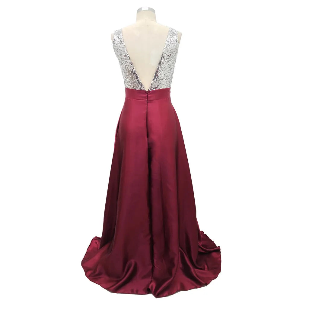 Deep V Maxi Dress With Textured Bodice And Flowing Skirt