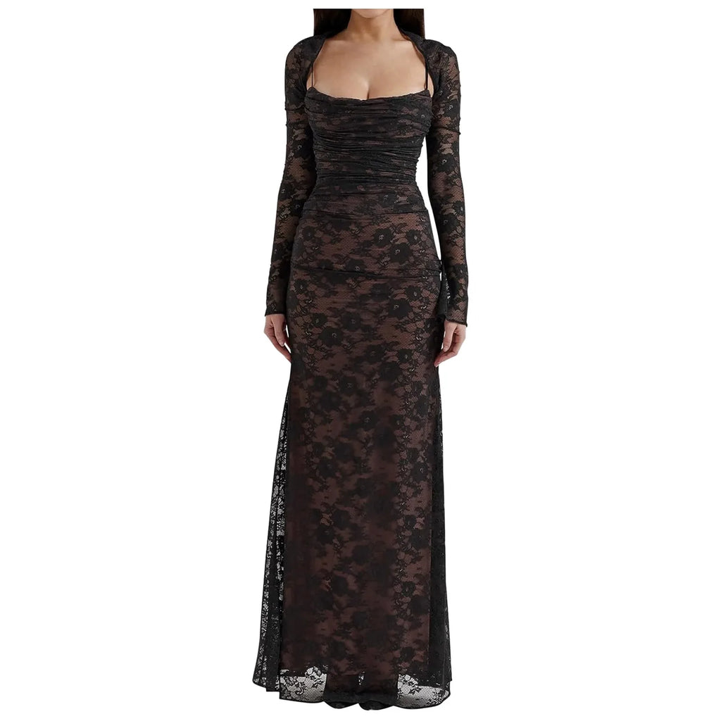 Textured Maxi Dress With Draped Sleeves And Sculpted Silhouette