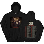 Dark Graphic Streetwear Hoodie with Tour Inspired Artwork and Relaxed Fit