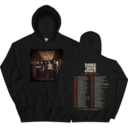 Dark Graphic Streetwear Hoodie with Tour Inspired Artwork and Relaxed Fit