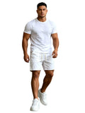 Men's Loose Knee Length Denim Shorts with Drawstring Waist and Relaxed Casual Style