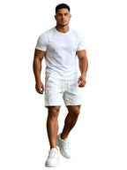 Men's Loose Knee Length Denim Shorts with Drawstring Waist and Relaxed Casual Style