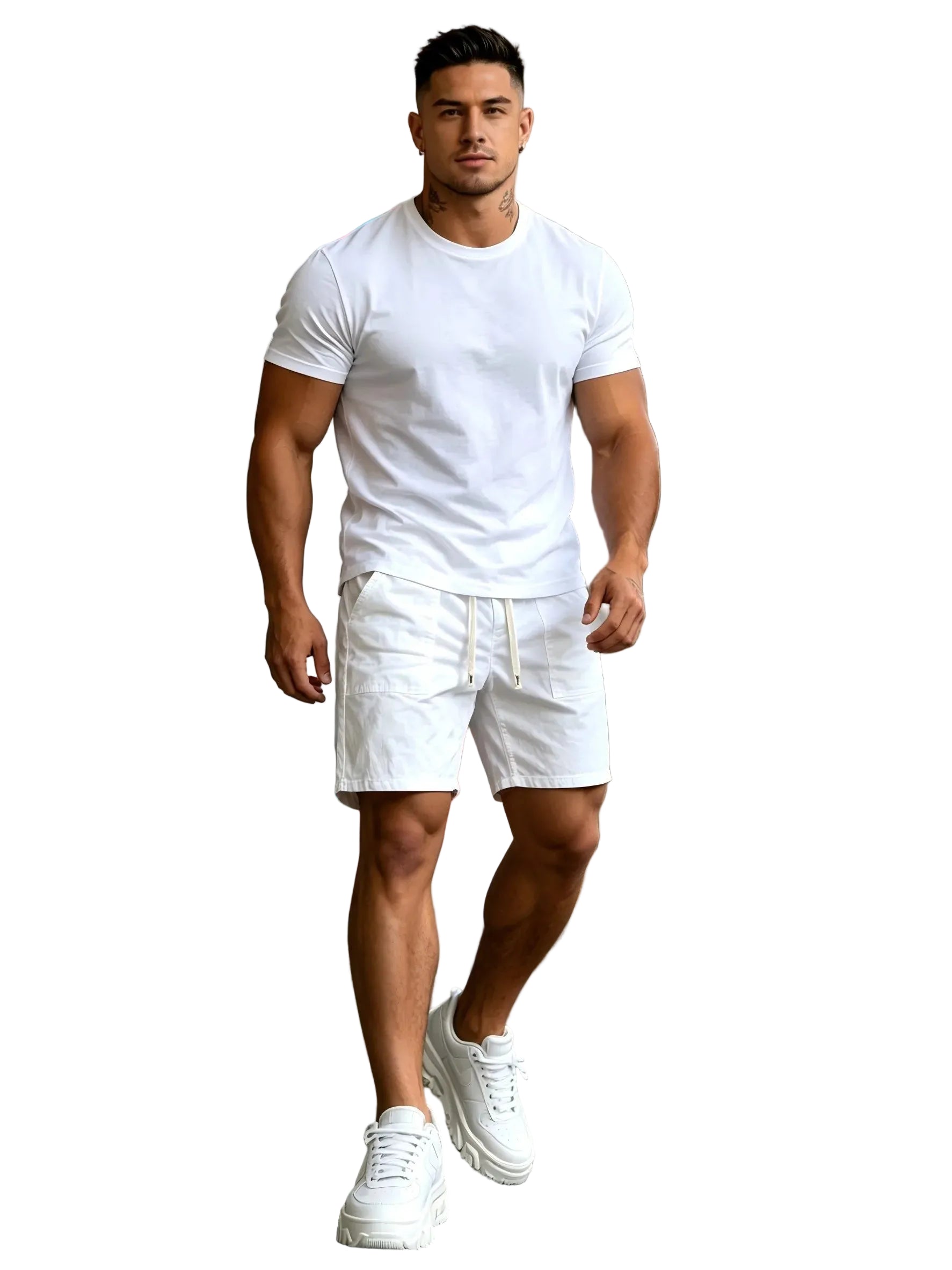 Men's Loose Knee Length Denim Shorts with Drawstring Waist and Relaxed Casual Style