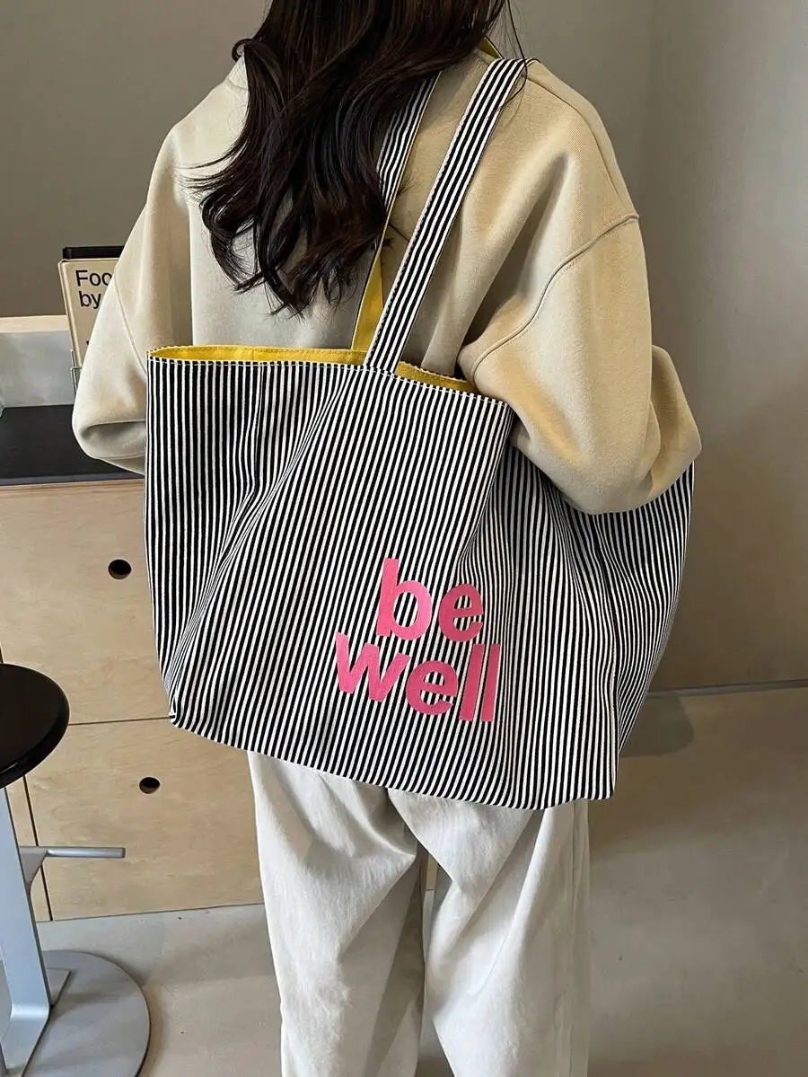Oversized Canvas Tote Bag with Animal Inspired Pattern Lightweight Everyday Carry