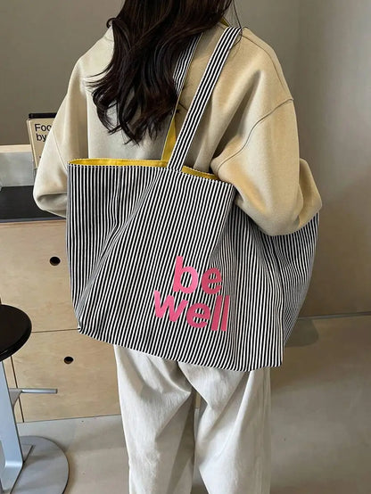 Oversized Canvas Tote Bag with Animal Inspired Pattern Lightweight Everyday Carry