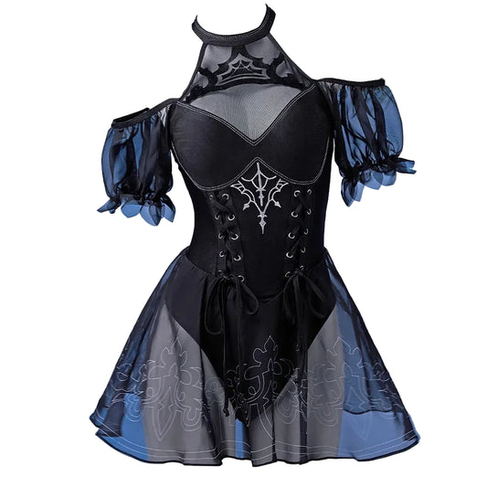 Women's Halter Backless One-Piece Swimsuit with Sheer Puff Sleeves and Mesh Overlay