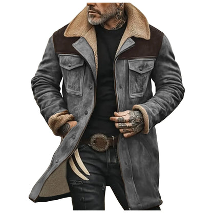 Men's Vintage Faux Suede Utility Jacket with Sherpa Collar and Multi Pocket Design