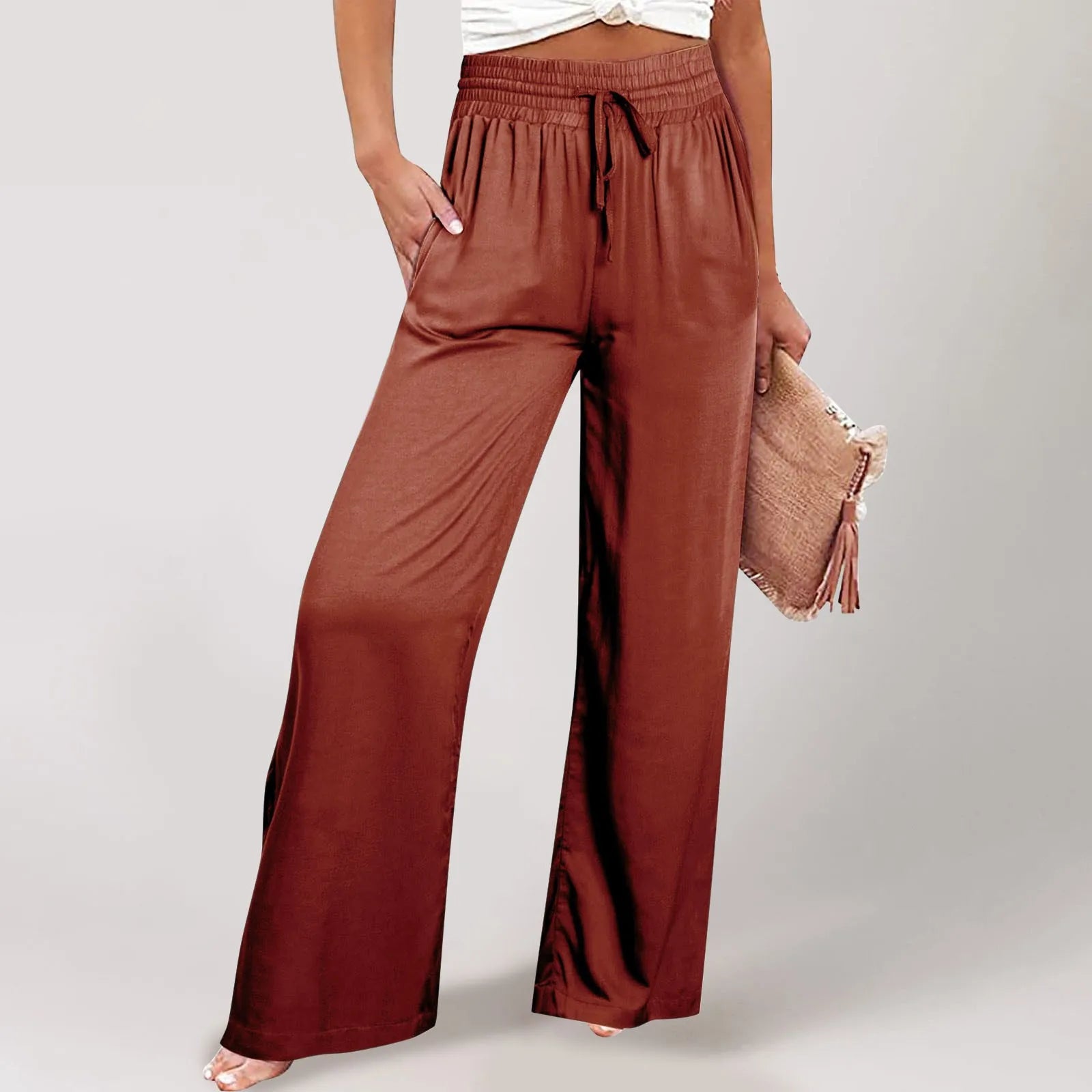 Women's High Waist Wide Leg Casual Trousers with Relaxed Tailored Everyday Style