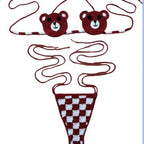 Red and White Crochet Micro Bikini with Bear Motif and Checkered Bottom