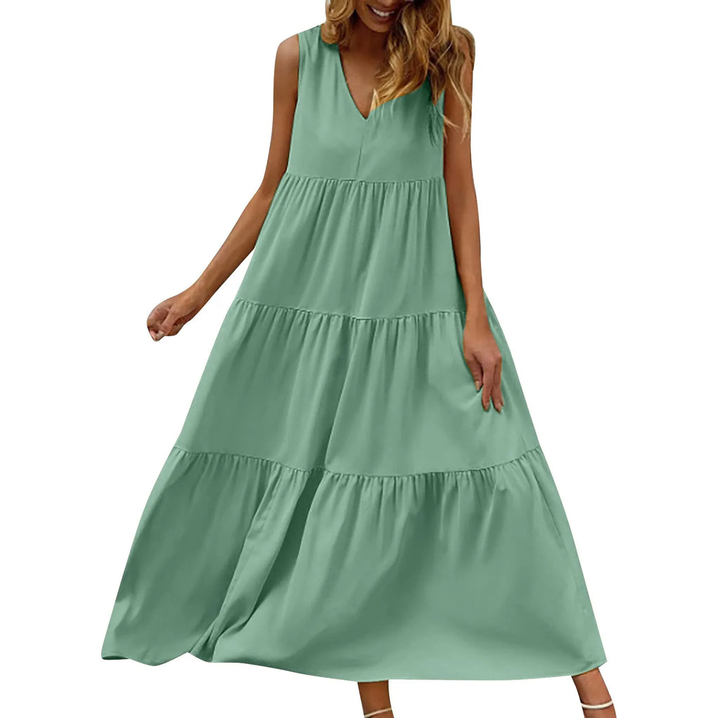 Flowing Tiered Maxi Dress With Relaxed Shape And Soft Movement
