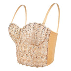 Floral Lace Bustier Top with Embroidered Detailing and Structured Cups
