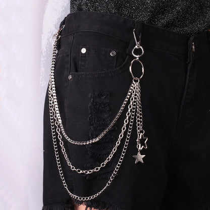 Celestial Layered Wallet Chain with Star Charms for Gothic Punk Styling
