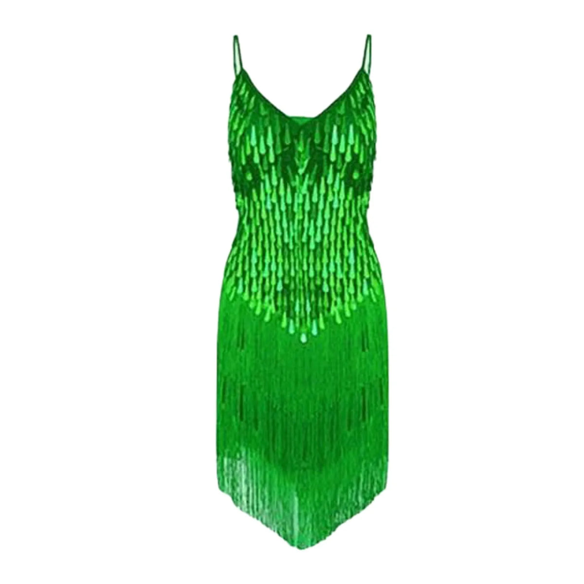 Dazzling White Sequin and Tassel Fringe Mini Dress with V-Neckline