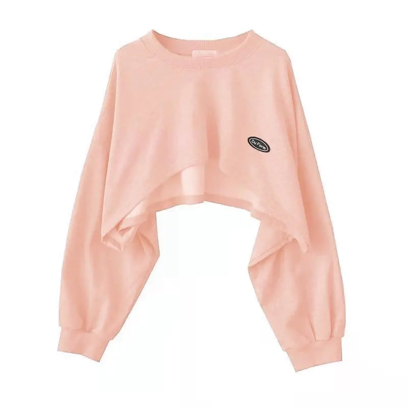 Women's Cropped Batwing Sleeve Sweatshirt with Relaxed Fit for Modern Streetwear Style