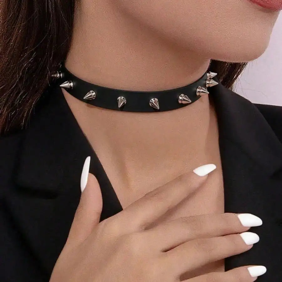 Spike Stud Choker Necklace for Punk Gothic Alternative Fashion Styling