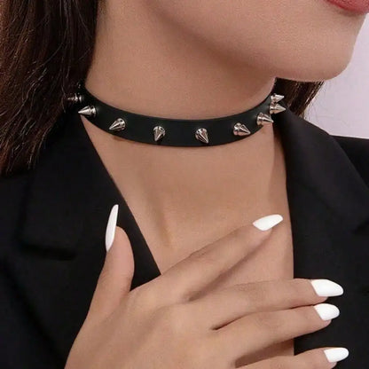 Spike Stud Choker Necklace for Punk Gothic Alternative Fashion Styling