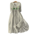 Vintage-Inspired Linen Midi Dress with Soft Cottagecore Elegance