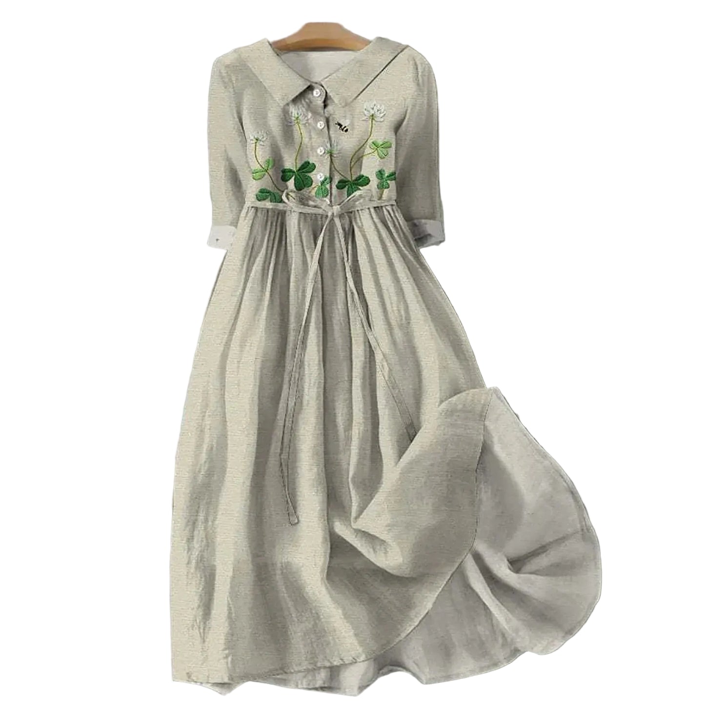 Vintage-Inspired Linen Midi Dress with Soft Cottagecore Elegance