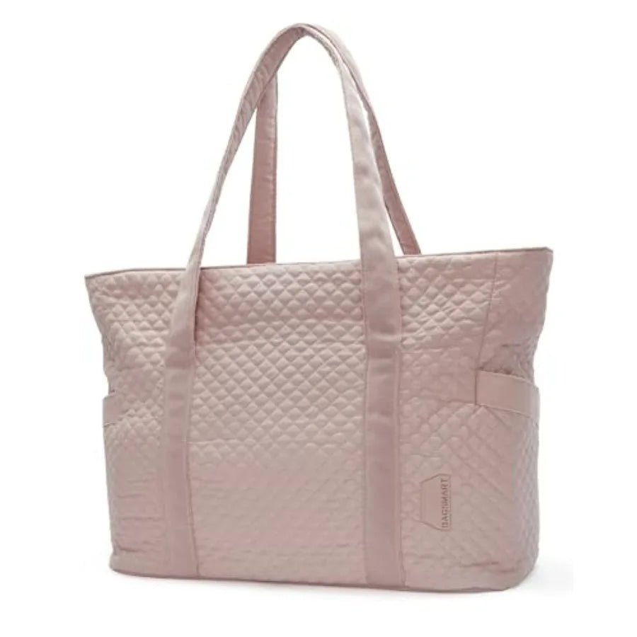 Quilted Large Capacity Tote Bag with Zip Closure and Structured Design