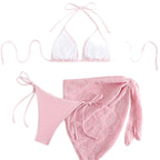 Bright Turquoise Three-Piece String Bikini Set with Matching Tie Sarong
