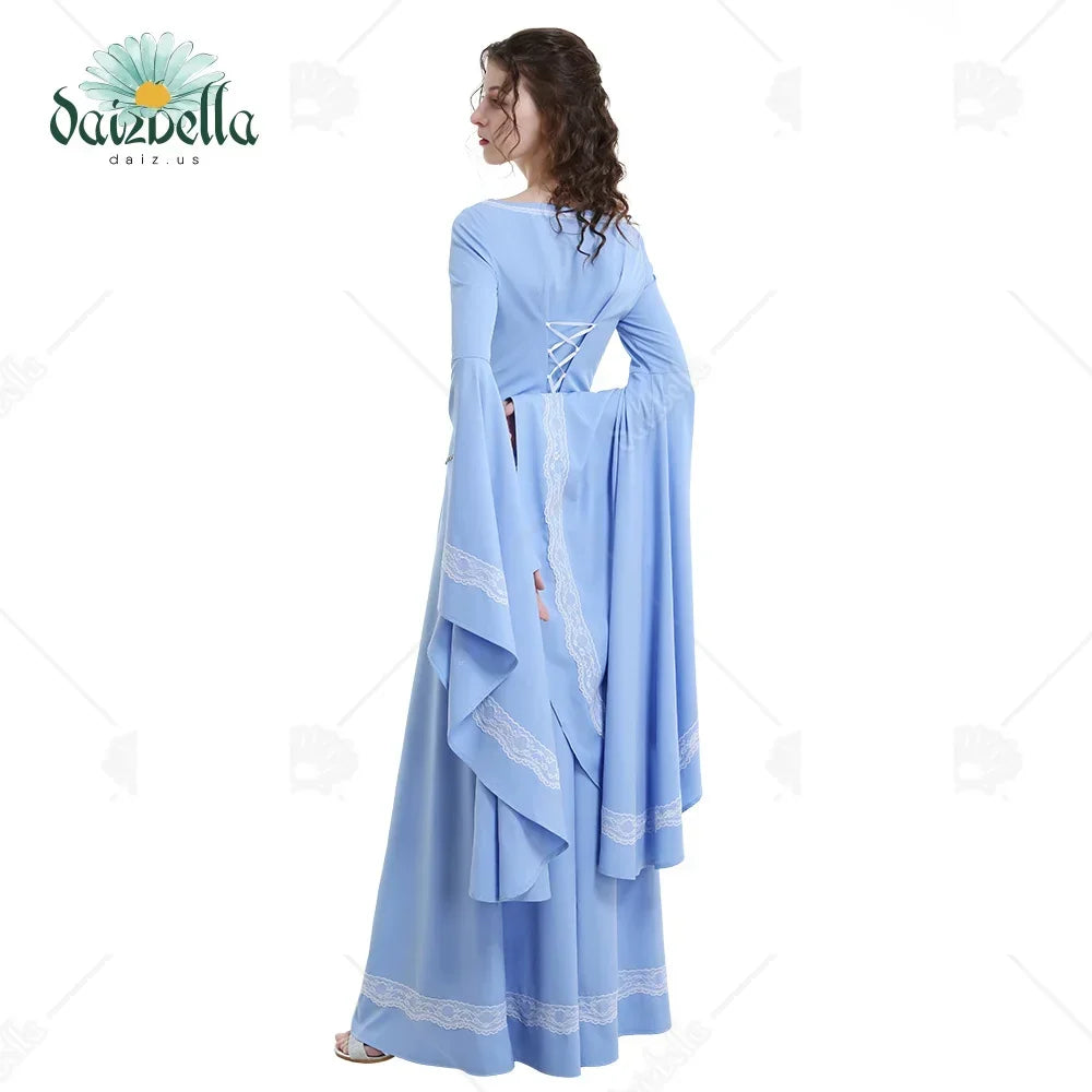 Women's Renaissance-Inspired Maxi Dress with Flowing Bell Sleeves and Empire Waist Design