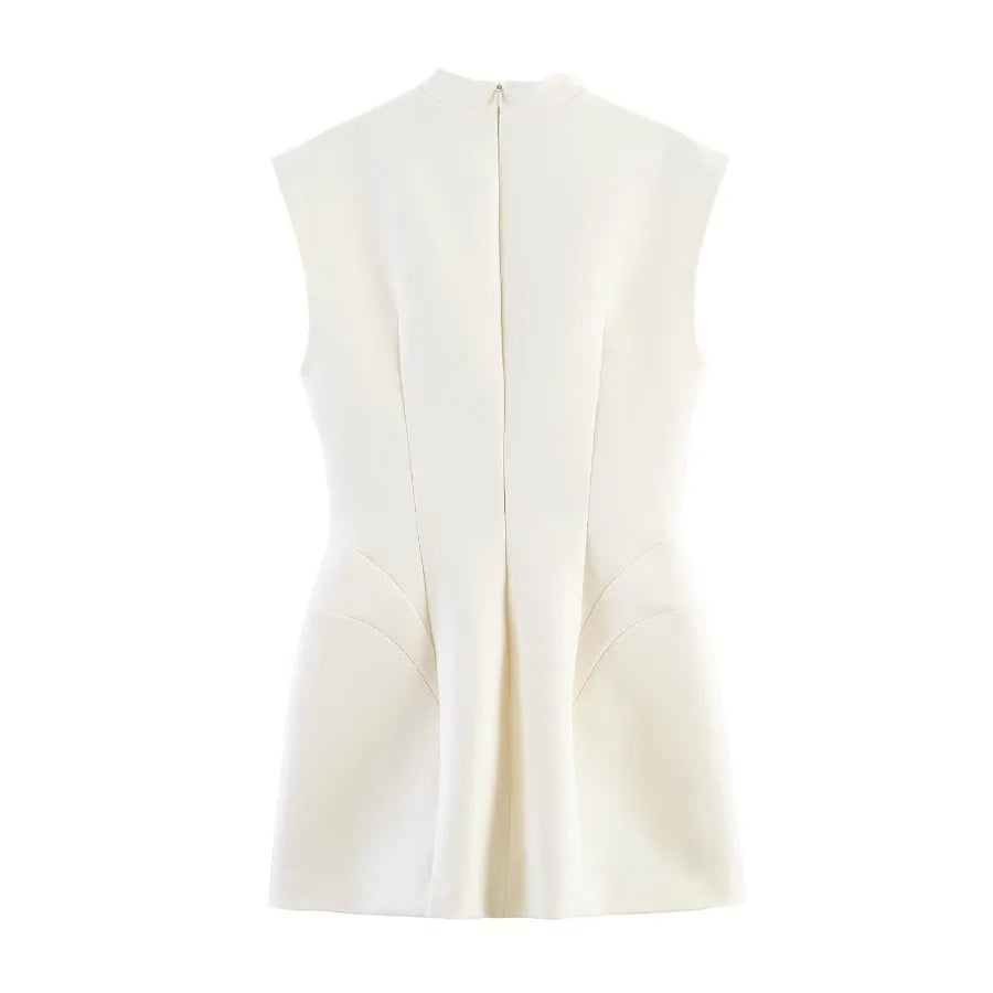 Sleeveless Structured Mini Dress with Soft Volume and Modern Shape