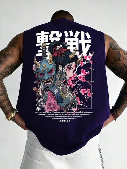 Minimalist Cotton Sleeveless Tank Top with Clean Japanese Streetwear Inspired Graphic Detail