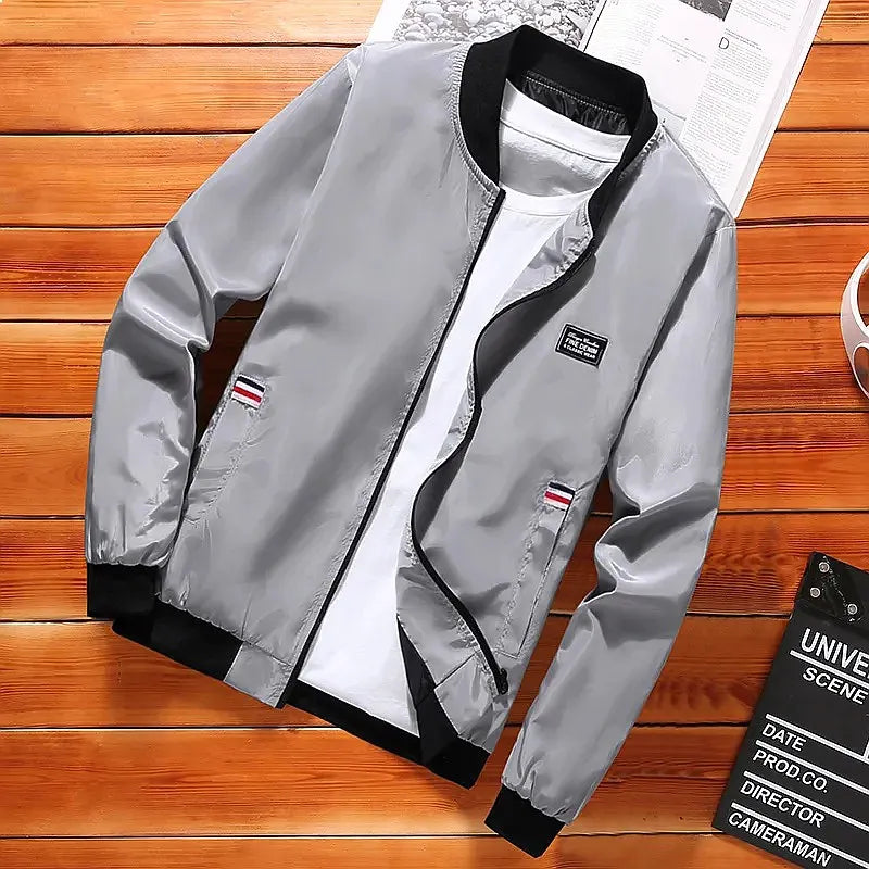 Men's Lightweight Zip Windbreaker Jacket with Stand Collar for Casual Outdoor Streetwear