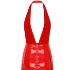 High-Gloss Halter Bodycon Mini Dress with Plunging V-Neckline