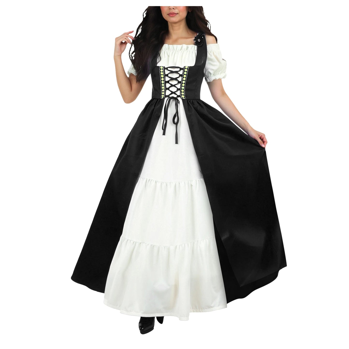 Gothic Witchcore Midi Dress with Pentagram Strap Details