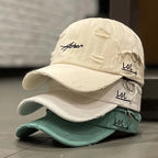Vintage Distressed Embroidered Baseball Cap Adjustable Curved Brim Casual Streetwear Hat