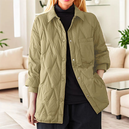 Women's Lightweight Quilted Button Front Jacket Relaxed Casual Everyday Layering Coat