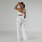 Floral Applique Crop Top and Wide Leg Pants Statement Co-Ord Set