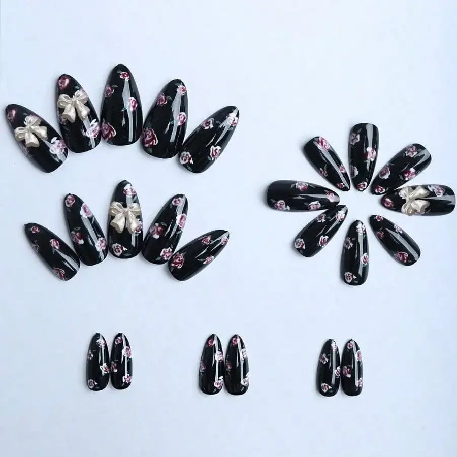 Dark Floral Gothic Press-On Nail Art Set