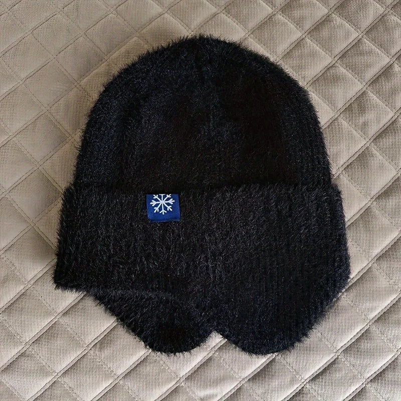 Faux Fur Trim Acrylic Knit Beanie with Ear Flaps for Cozy Winter Streetwear Style