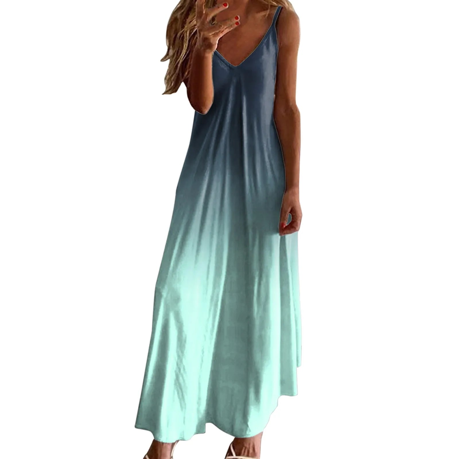 Gradient Print Spaghetti Strap Maxi Dress with Relaxed Boho Silhouette