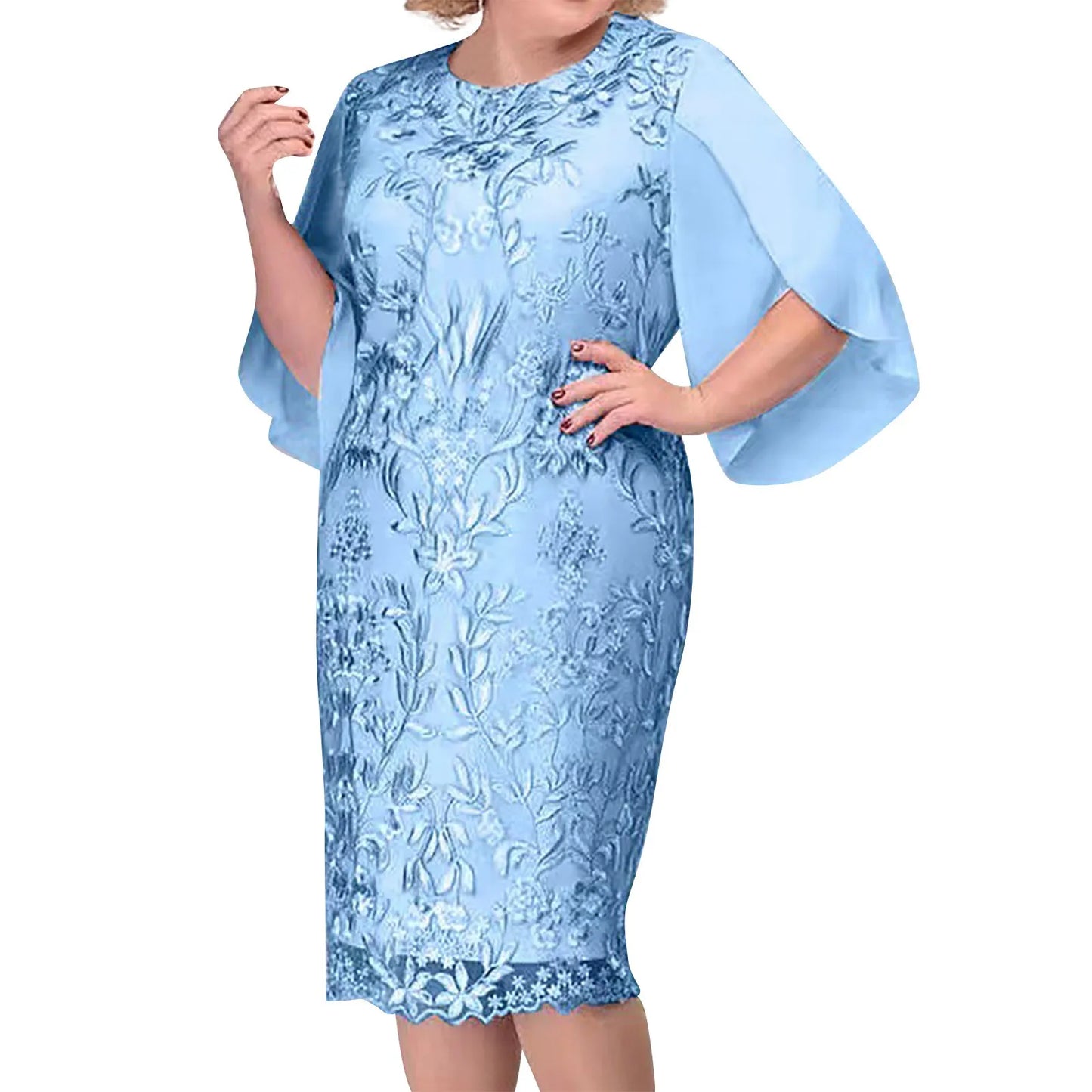 Elegant Floral Lace Overlay Occasion Wear Alternative Midi Dress