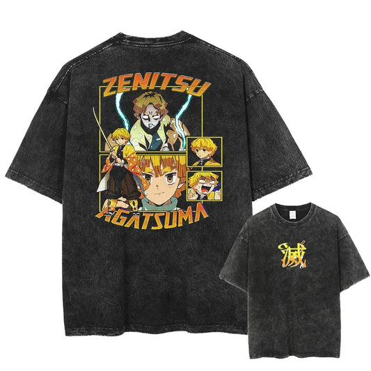 Thunder Hero Anime Oversized Back Print Cotton Streetwear T-Shirt