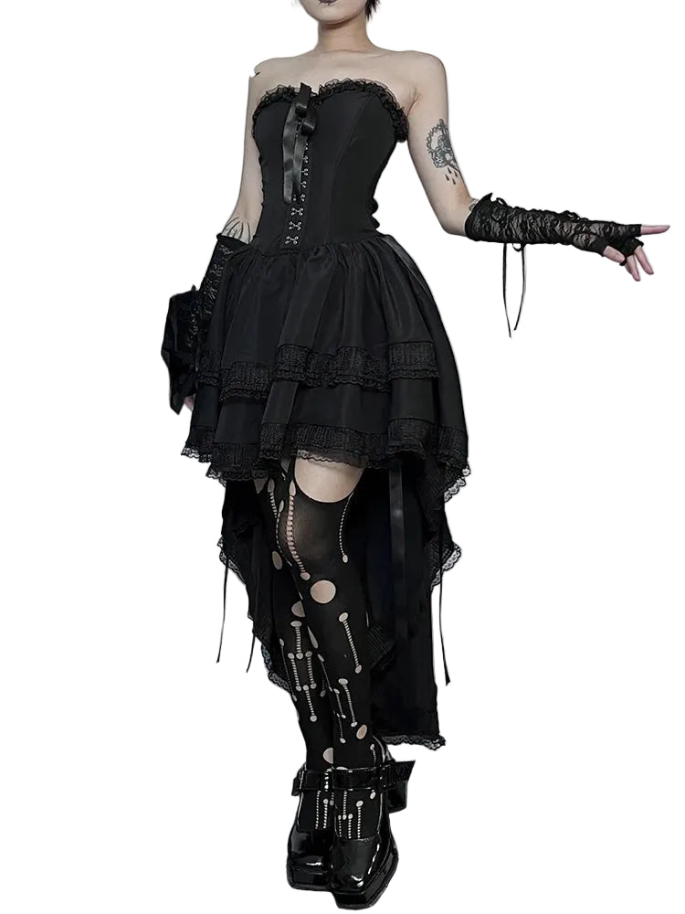 Layered Gothic Corset Dress with Dark Kawaii Alternative Fashion Aesthetic