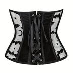 Sheer Mesh Corset Waist Cincher with Floral Appliqué and Structured Boning