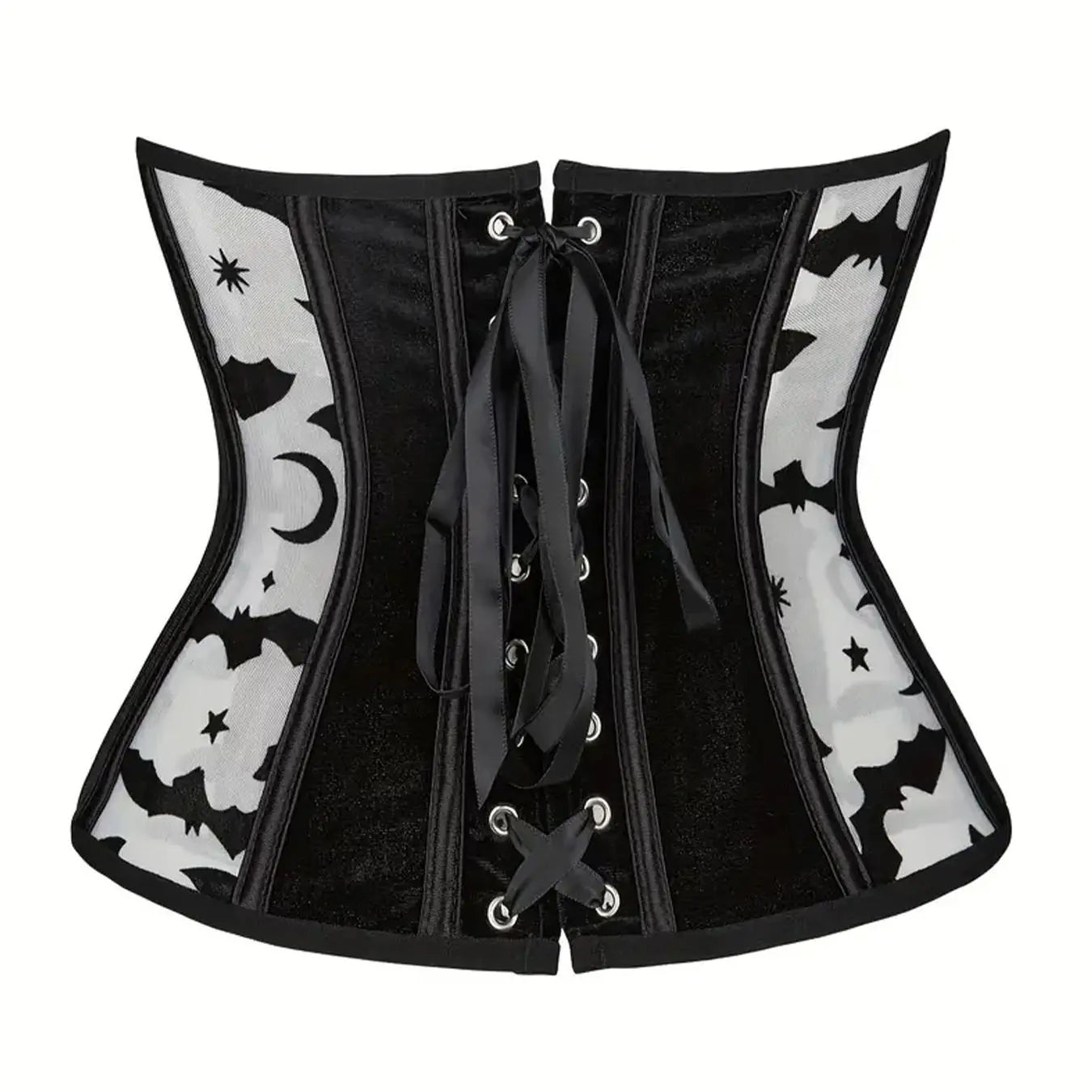 Sheer Mesh Corset Waist Cincher with Floral Appliqué and Structured Boning