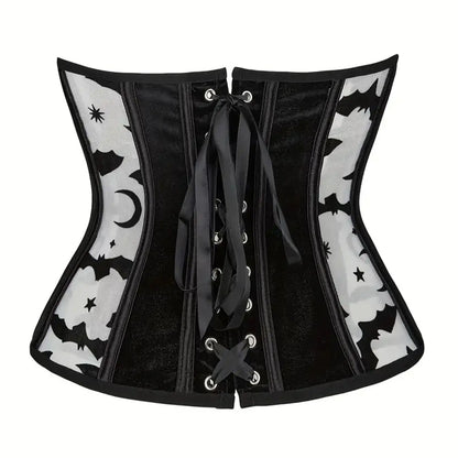 Sheer Mesh Corset Waist Cincher with Floral Appliqué and Structured Boning