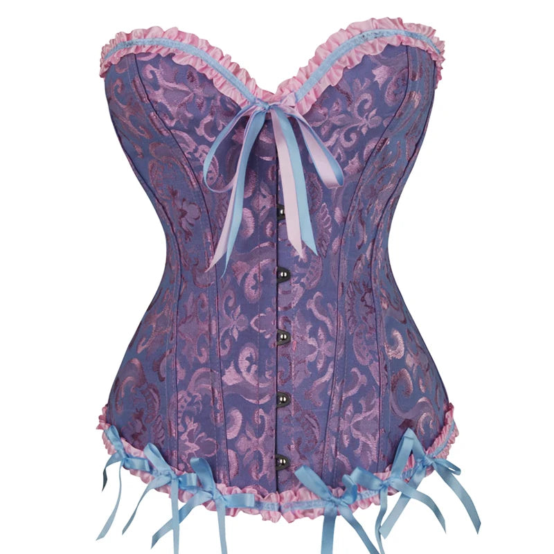 Floral Lace Overbust Corset with Structured Boning and Vintage-Inspired Styling