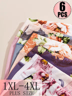 6-Piece Women’s Plus-Size High-Waisted Printed Panties Set with Feminine Floral Patterns and Classic Full Brief Silhouette