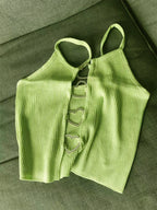 Ribbed Lace-Up Crop Top with Sleeveless Slim Fit Contemporary Streetwear Design