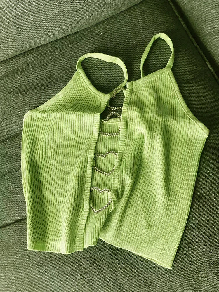 Ribbed Lace-Up Crop Top with Sleeveless Slim Fit Contemporary Streetwear Design