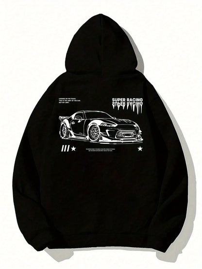 Oversized Streetwear Hoodie With Vintage Racing Graphic Back Print Design